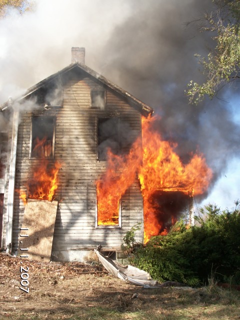 House burning with Reese, Westminster, Gamber and Lineboro members on Old Westminster Pike.  Photo taken by K. Townsley
